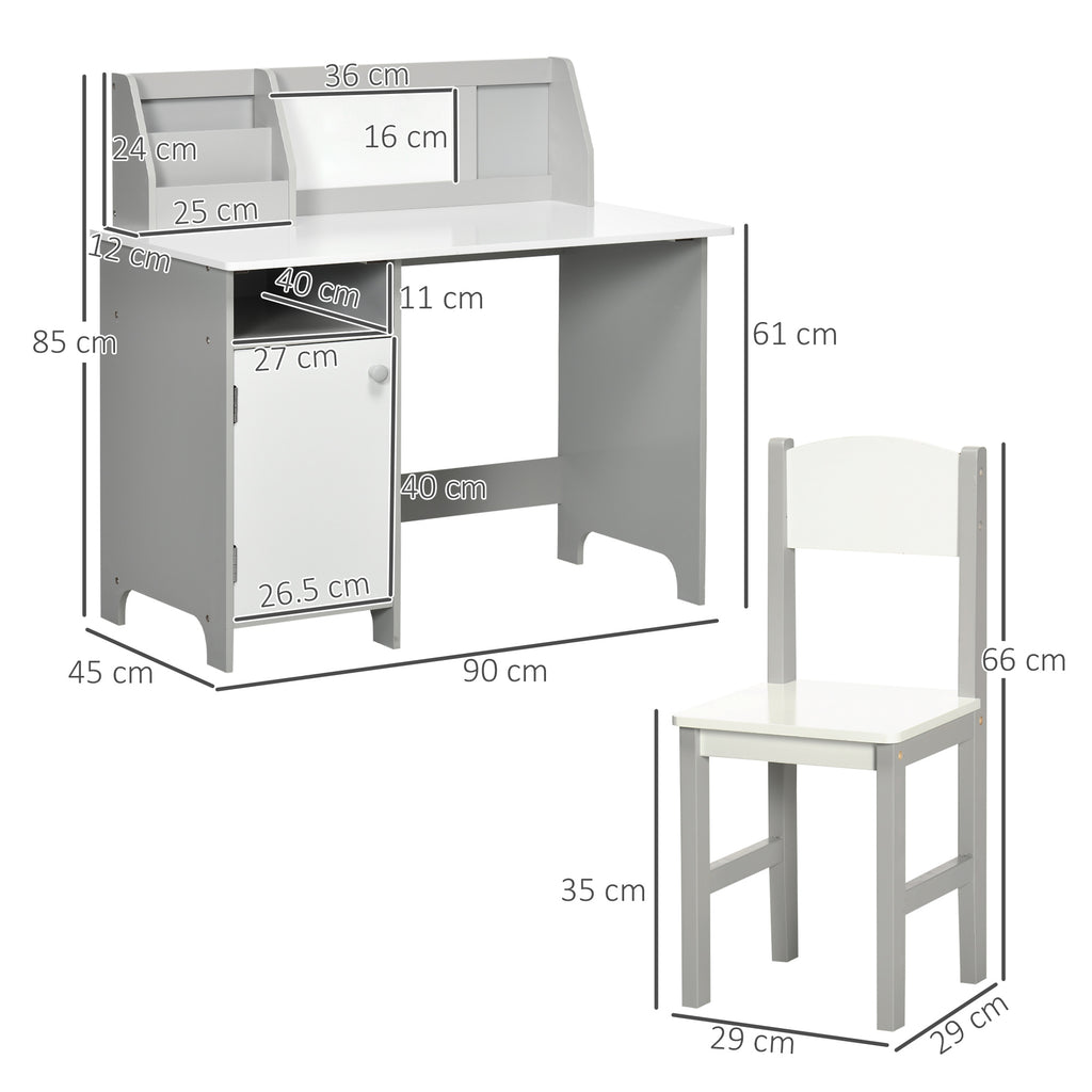 Kids Table And Chair Set W/ Whiteboard - Grey