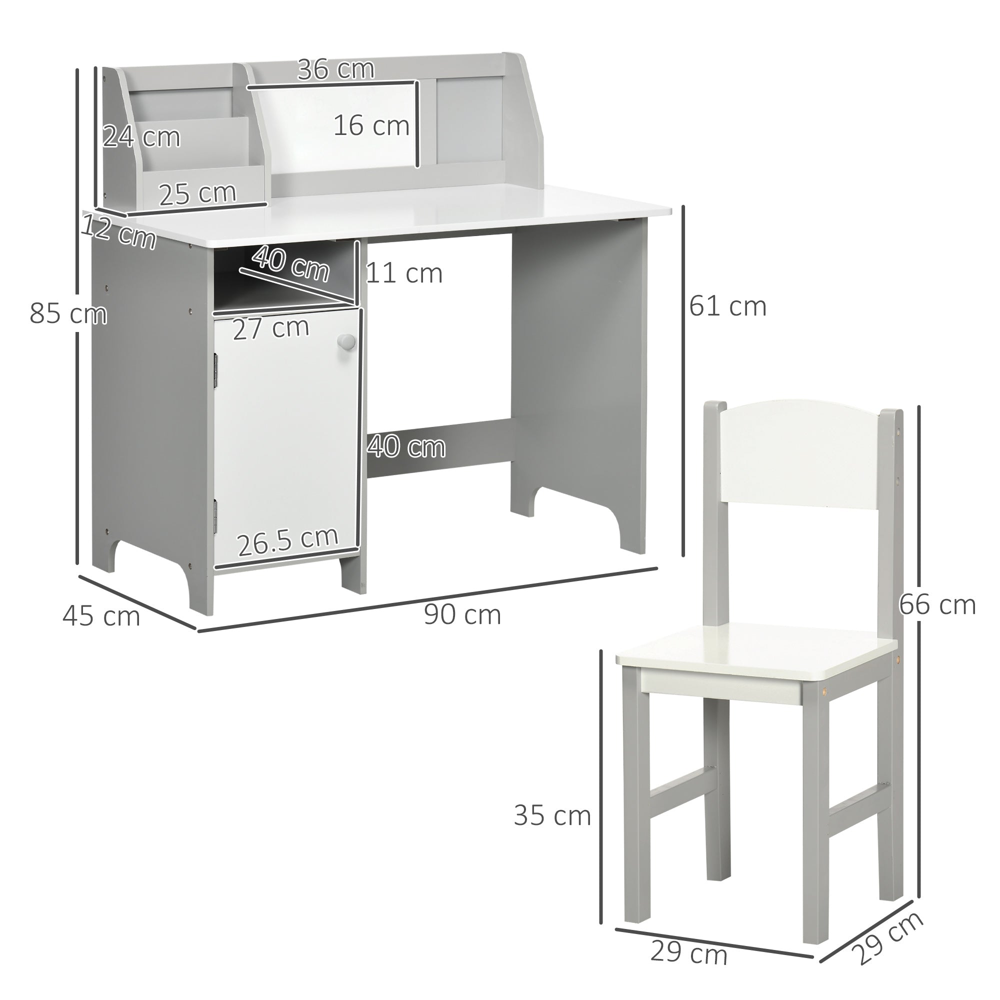 Kids Table And Chair Set W/ Whiteboard - Grey
