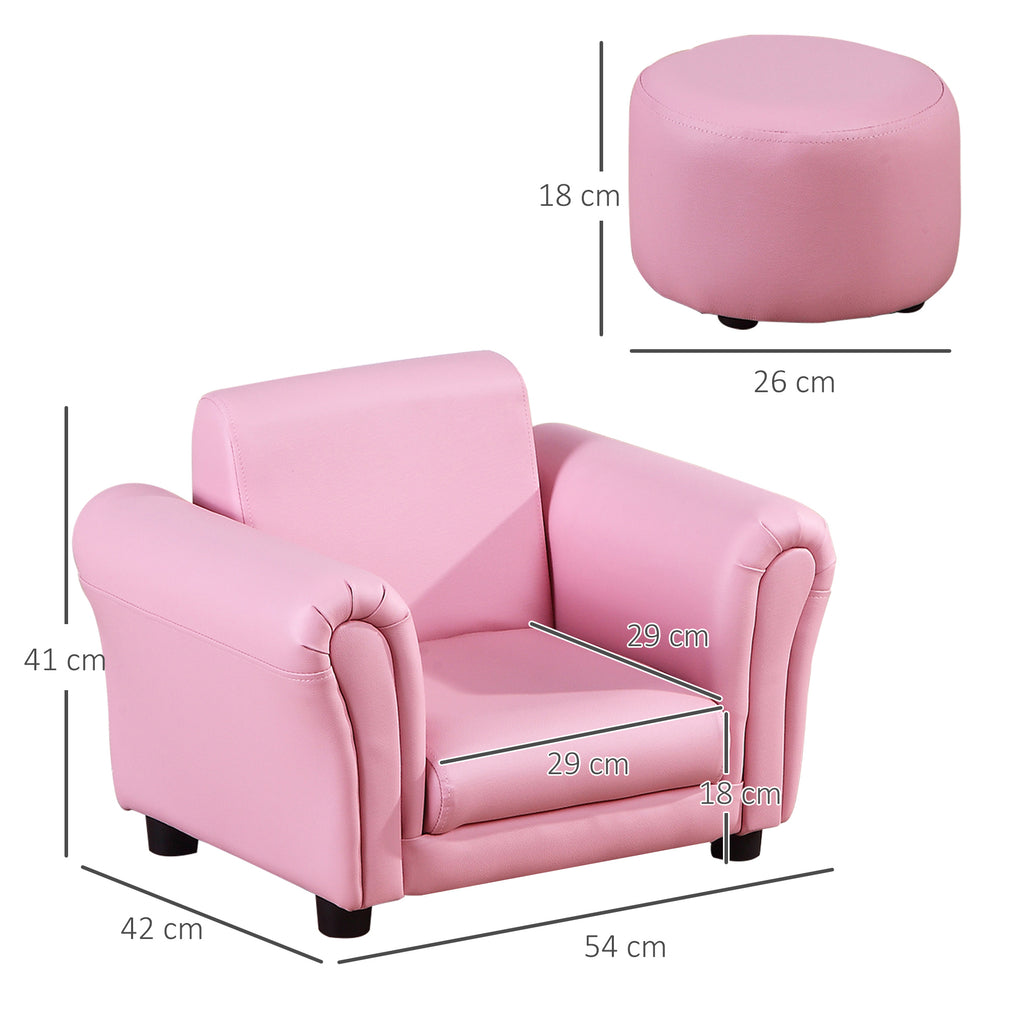 Toddler Chair Single Seater Kids Sofa Set, 54 X 42 X 41cm, Kids Sofa With Stool, Pink