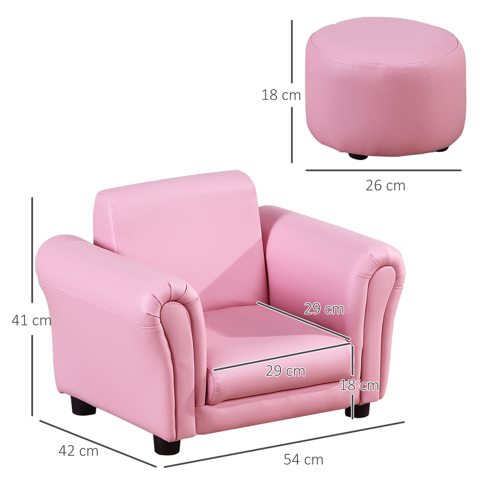 Toddler Chair Single Seater Kids Sofa Set, 54 X 42 X 41cm, Kids Sofa With Stool, Pink