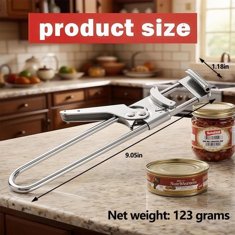 Multifunctional Adjustable Stainless Steel Can Opener Suitable For Those With Weak Hands Or Elderly People With Arthritis. Portable Metal Kitchen Utensil.