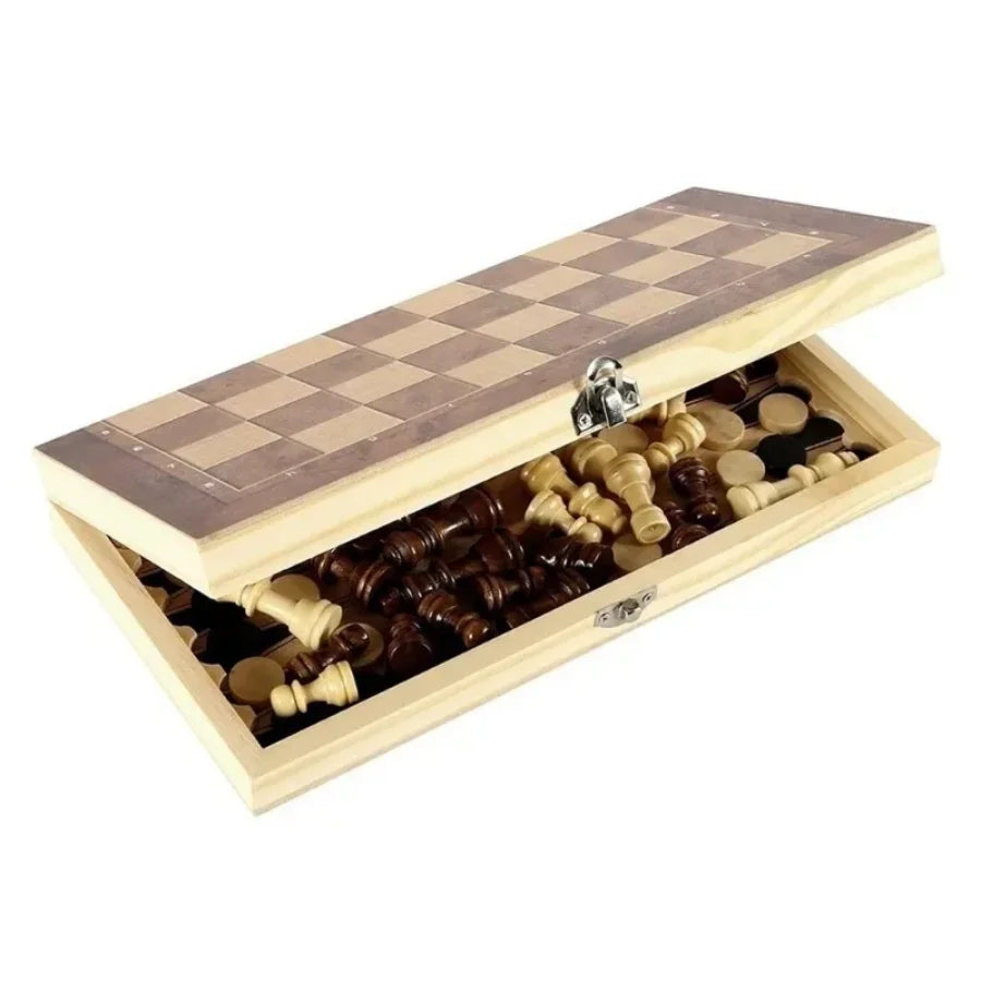 3 in 1 Chess Game Board Folding Storage Wooden Board Sets Exquisite Set and Checkers Game Set