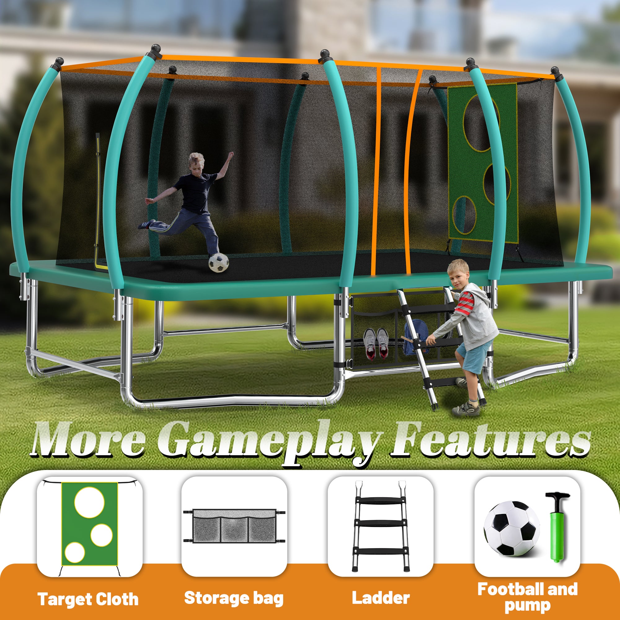 8X14FT Outdoor Square Trampolines For Kids Adults Long Rectangular Tumbling Trampoline