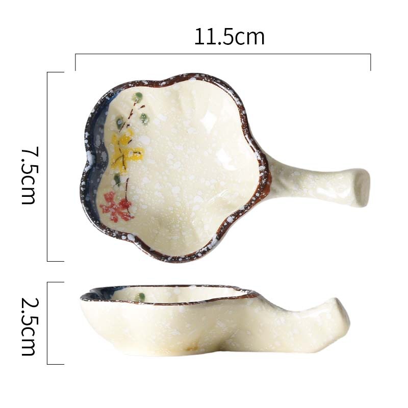 Ceramic With Handle Saucer Hand Painted Seasoning Dish
