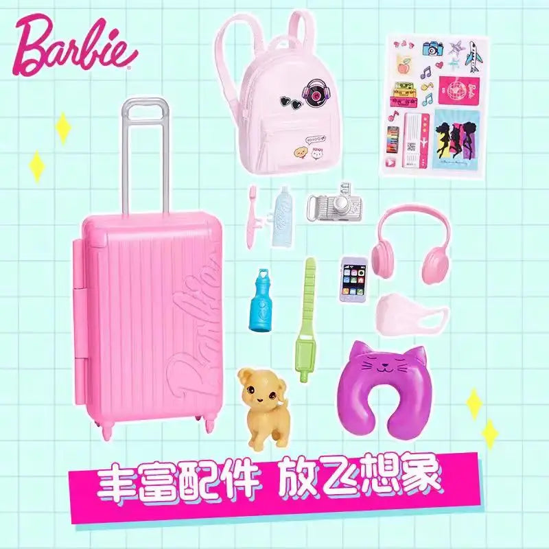 Authentic Barbie Mabuli Traveler Toy Set Girls Birthday Gift Children Pretend Play Educational Fun Creative Dolls Collection