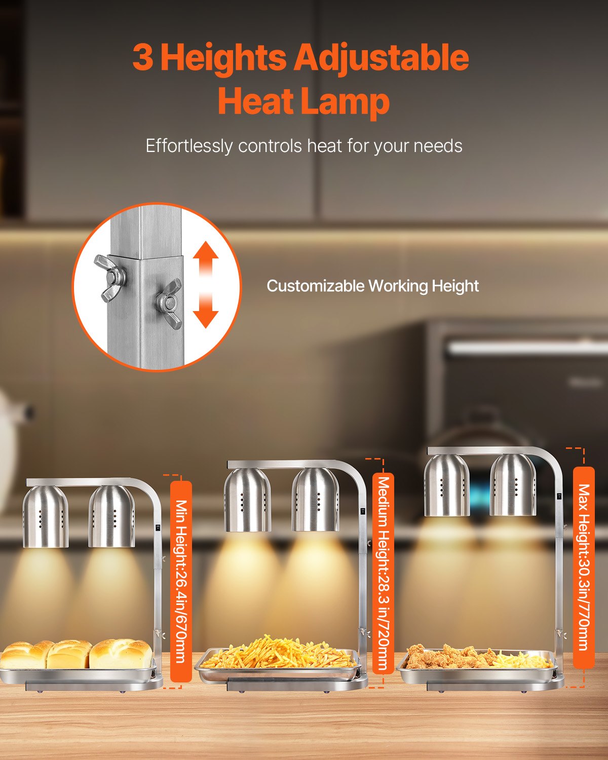 Commercial Food Heat Lamp With 500W Bulbs For Food Restaurant Kitchen Buffet