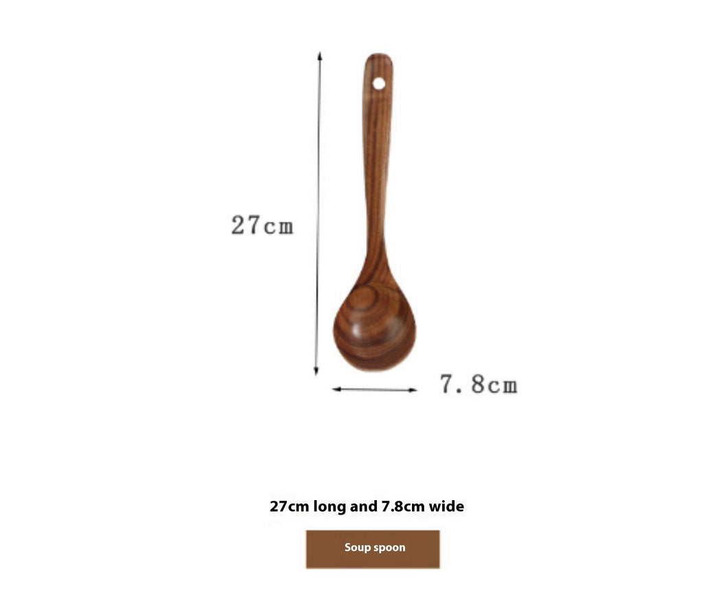 Thailand Teak Natural Wood Tableware Spoon Ladle Turner Long Rice Colander Soup Skimmer Cooking Spoons Scoop Kitchen Tool Set