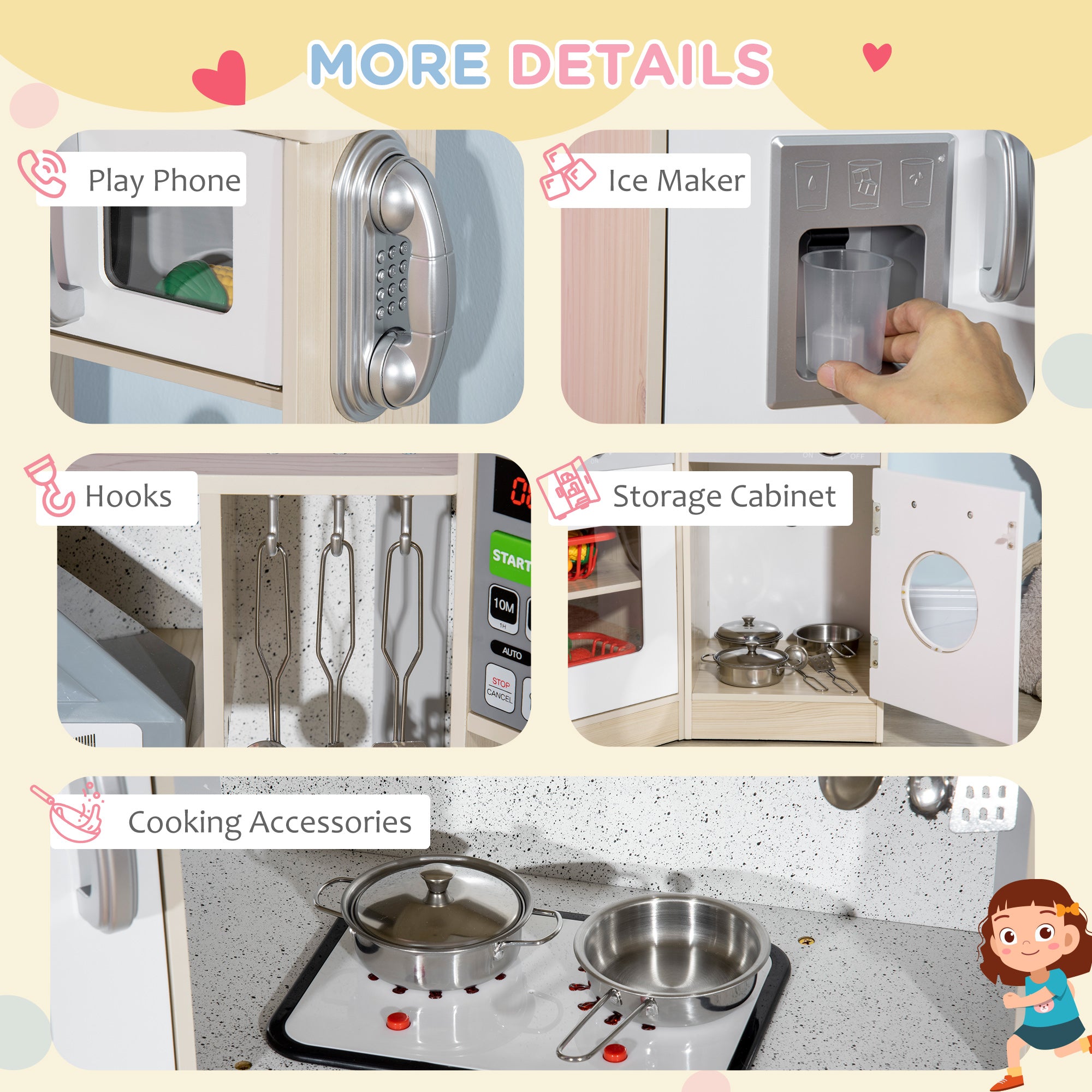 Ultra-Big Corner Kids Kitchen Playset with Sound Effects, Wooden Play Kitchen  with Stainless Steel Cooking Toys, Imaginative Pretend Toy for Ages 3-6 with Phone, Ice Maker