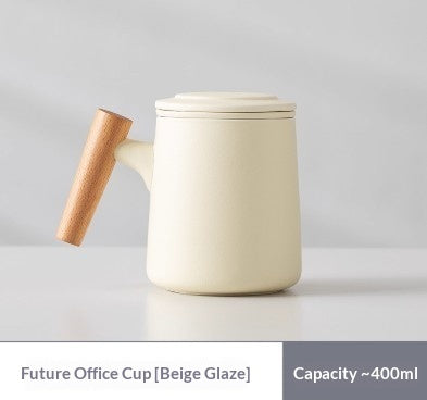 Simple Ceramic Tea-and-water-separating Office Mug With Lid And Filter