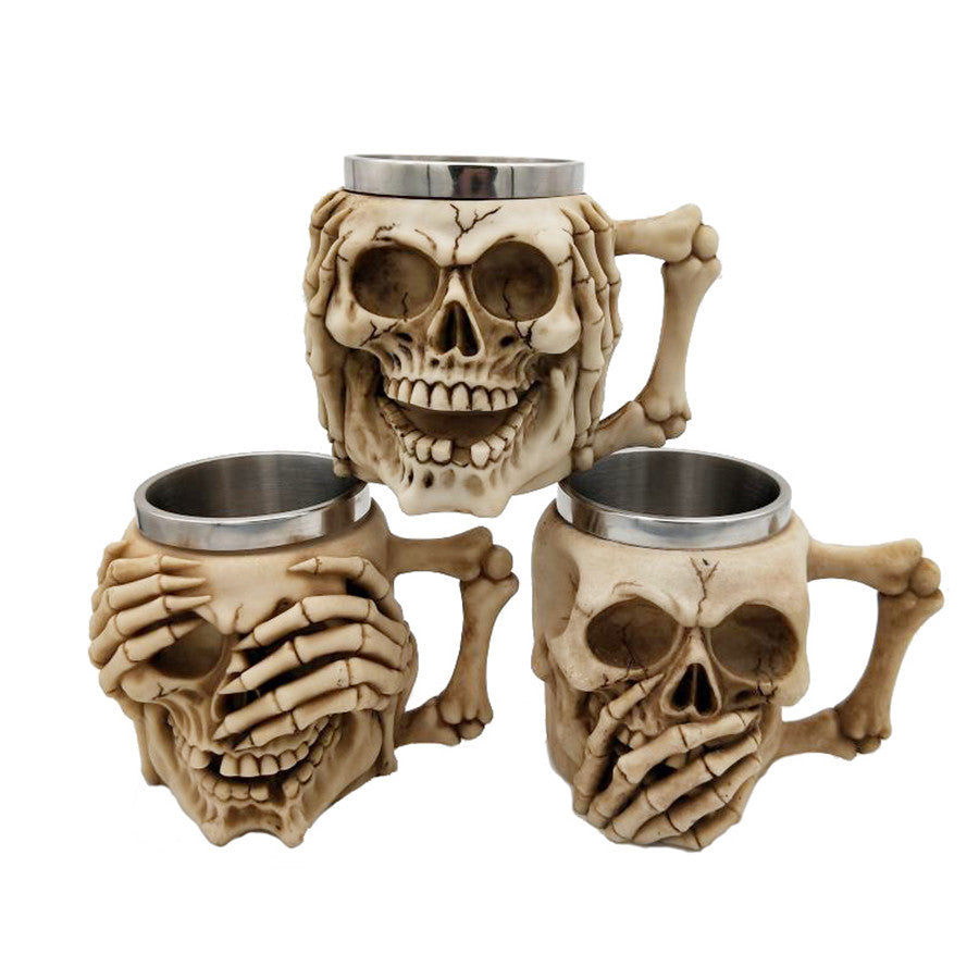 3D Skull Mug A Resin-Infused Double-Walled Stainless Steel Mug For Coffee And Water