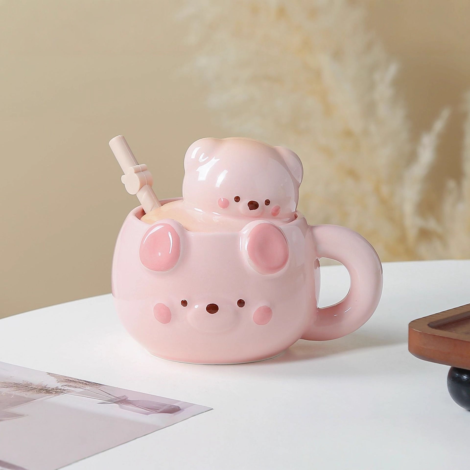 Cute Cartoon Porcelain Mug With Lid