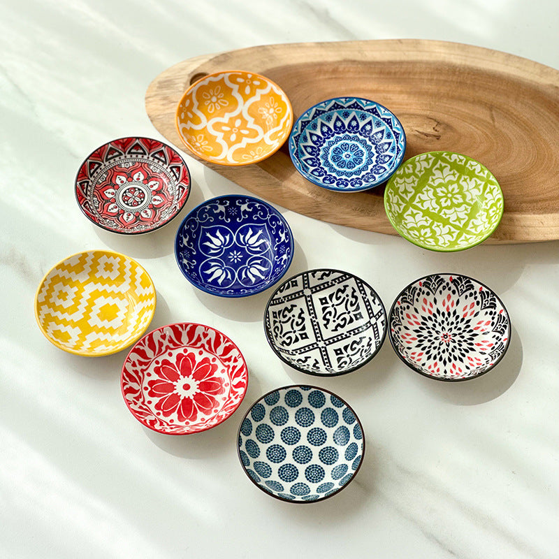 Ceramic Bohemian Sauce Dish Sauce Dipping Saucer Soy Sauce Dish Tableware