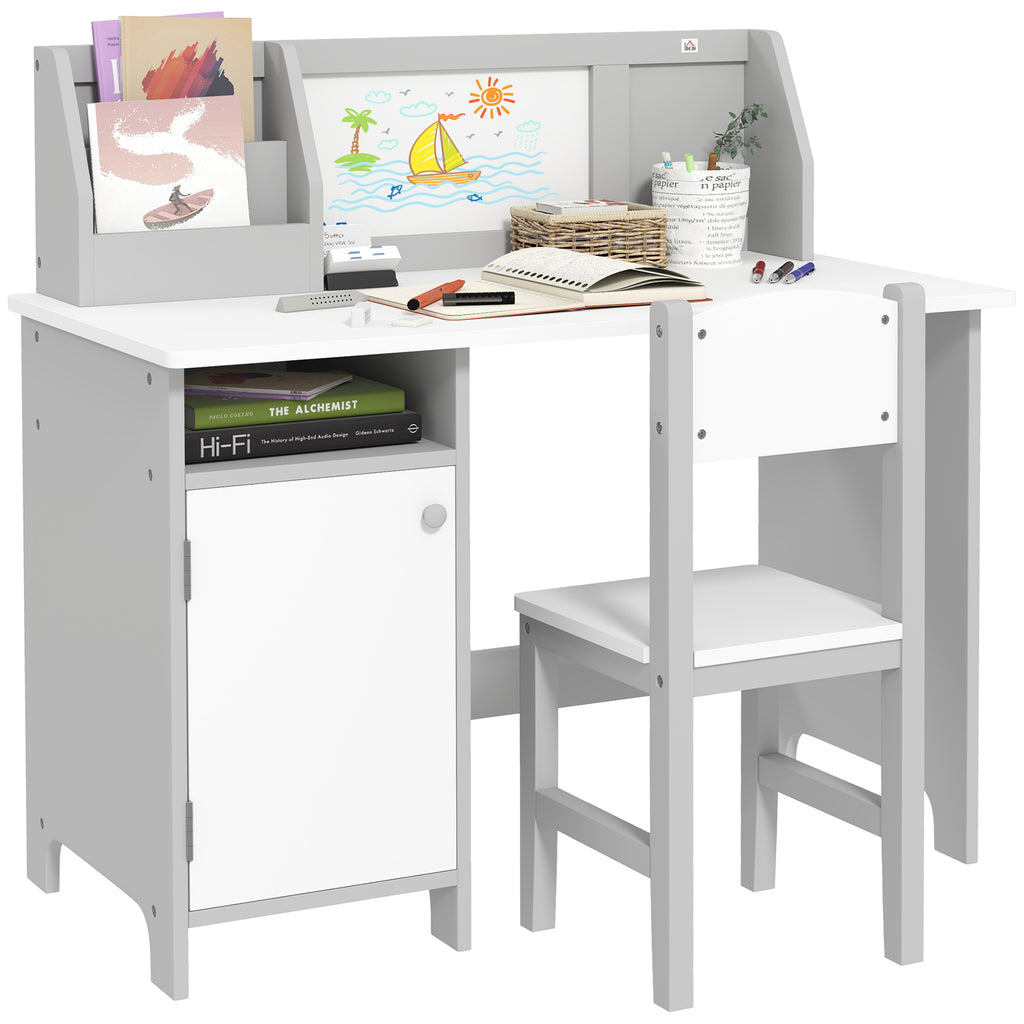 Kids Table And Chair Set W/ Whiteboard - Grey