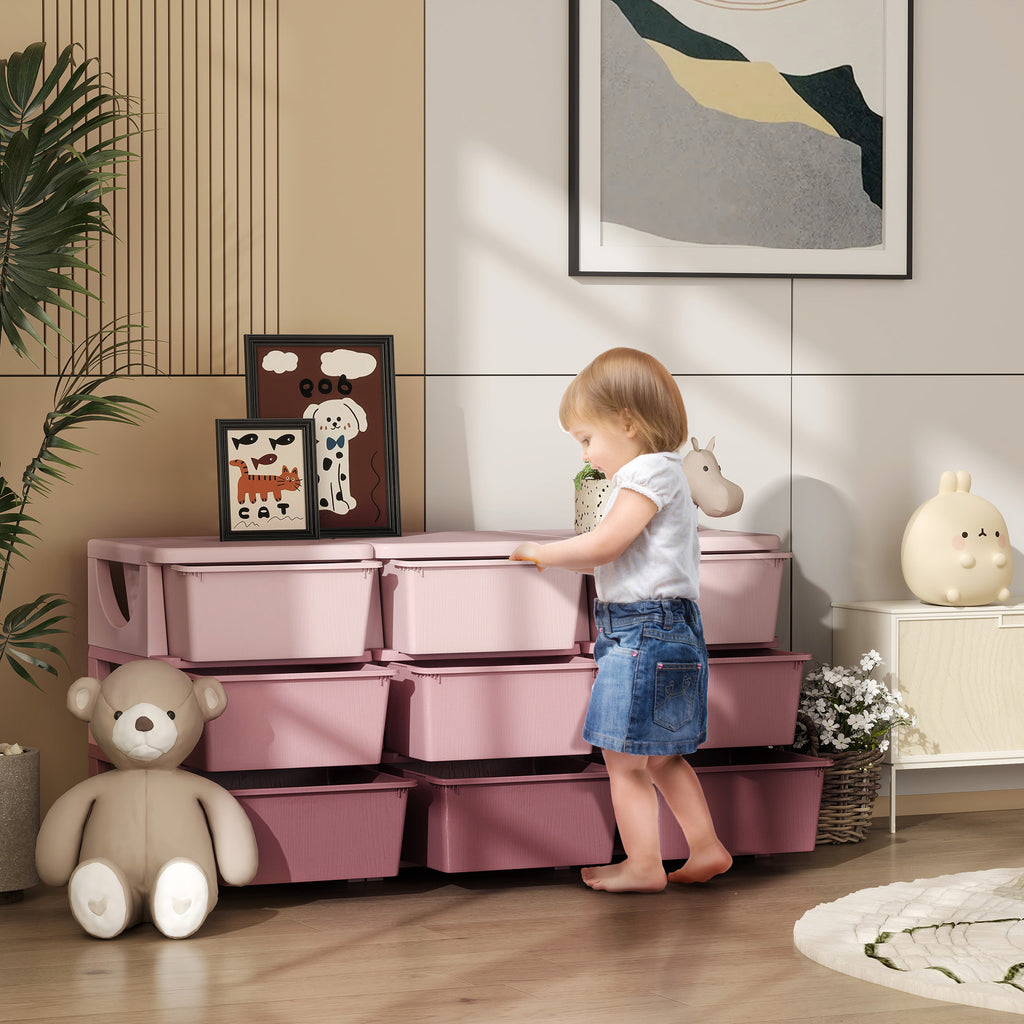 Kids Storage Unit, With Nine Drawers - Pink