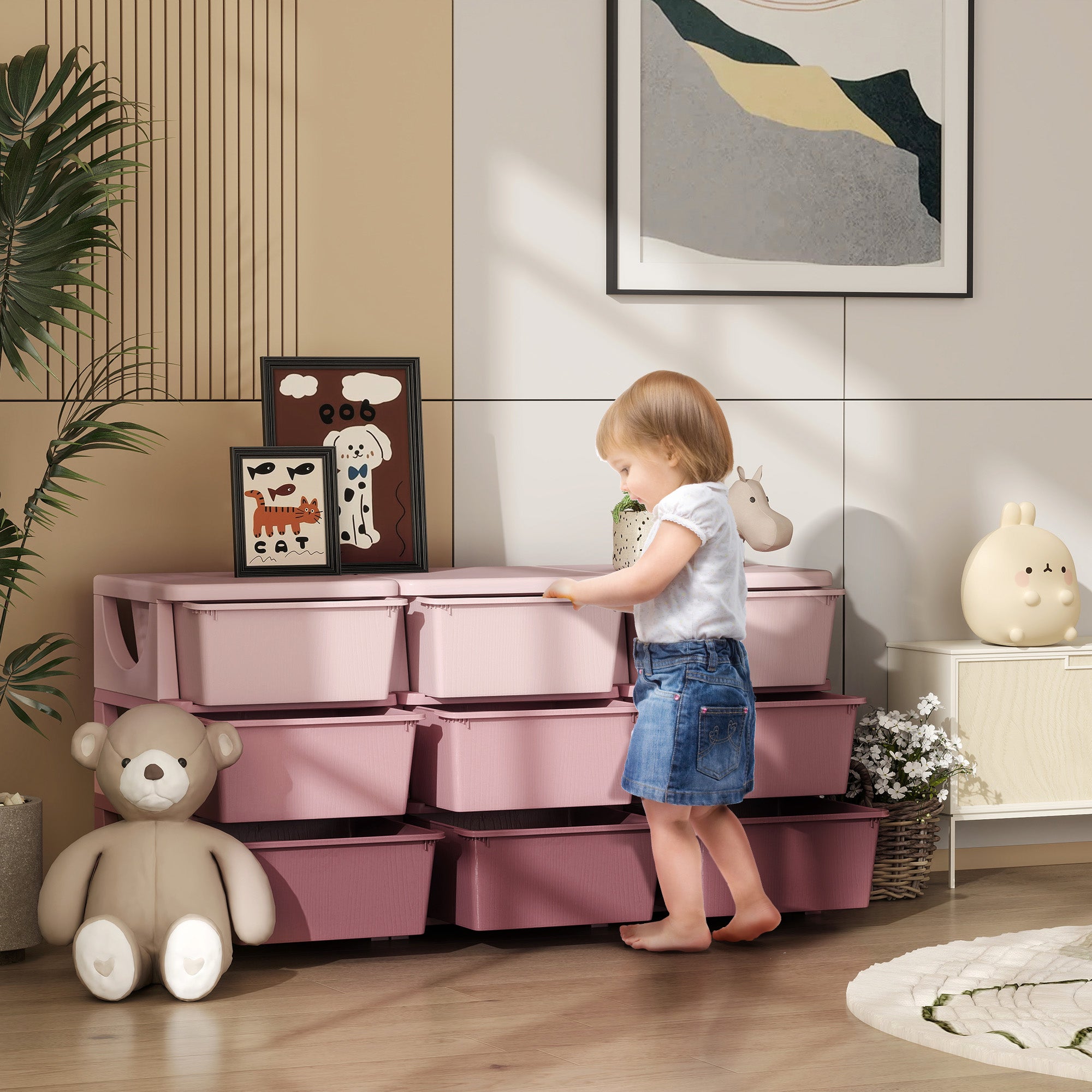 Kids Storage Unit, With Nine Drawers - Pink