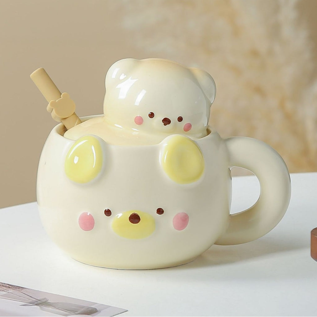 Cute Cartoon Porcelain Mug With Lid