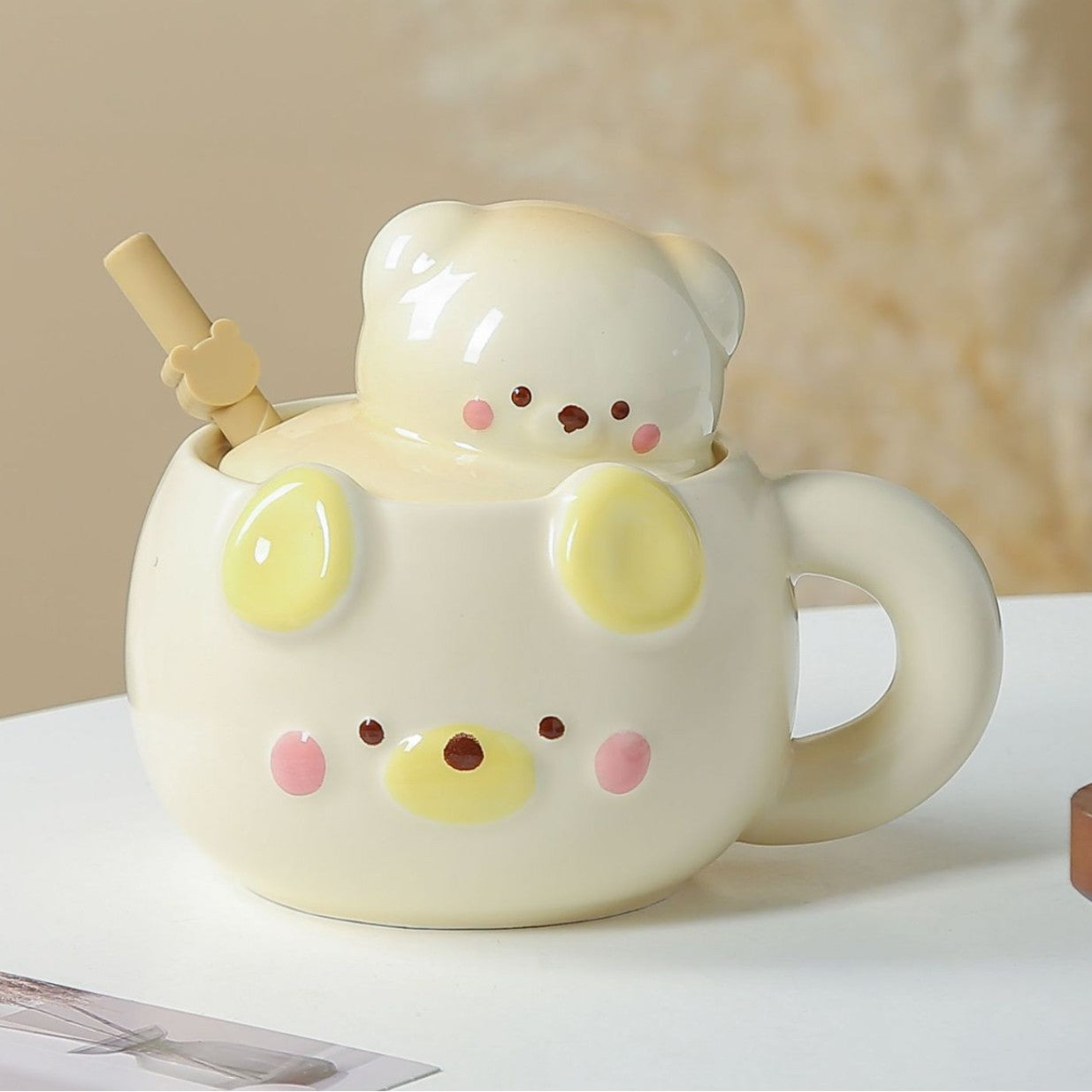Cute Cartoon Porcelain Mug With Lid