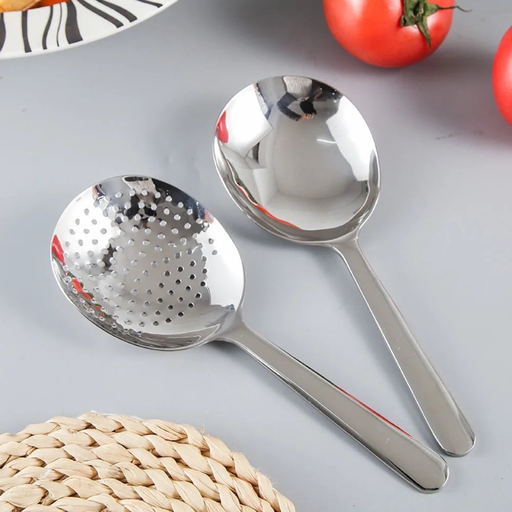 1pc Heavy-Duty Commercial/Home Kitchen Spoons/Large Serving Spoon with Heat-Resistant Short Handle Drain Holes for Easy Cleaning