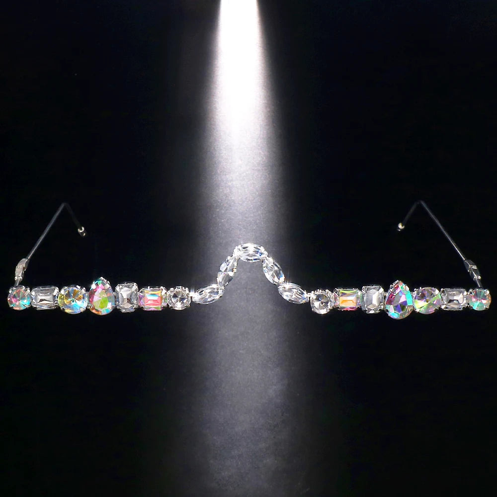 Rave Geometric Rhinestone Eyeglasses Frames Face Decoration for Women 2023 Luxury Designer Crystal Face Jewelry Frames No Lenses
