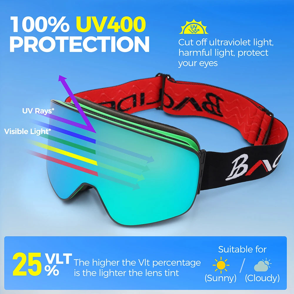 Ski Goggles UV Protection Super Elastic Adjustable Sports Glasses for Outdoor Snow Blindness Fog Prevention