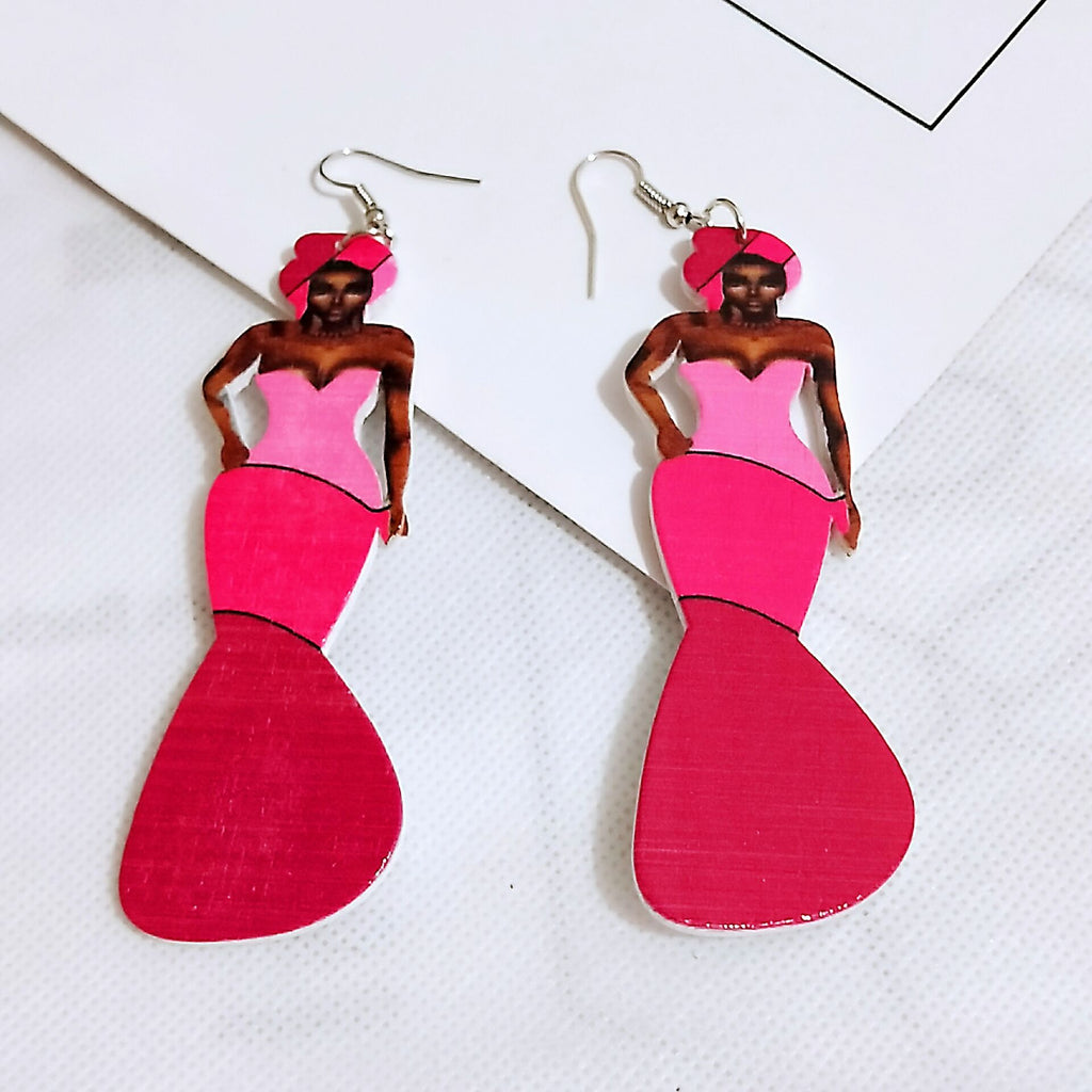 Human Head Pattern Geometric Round Wooden Earrings Head Earrings Earrings Earrings