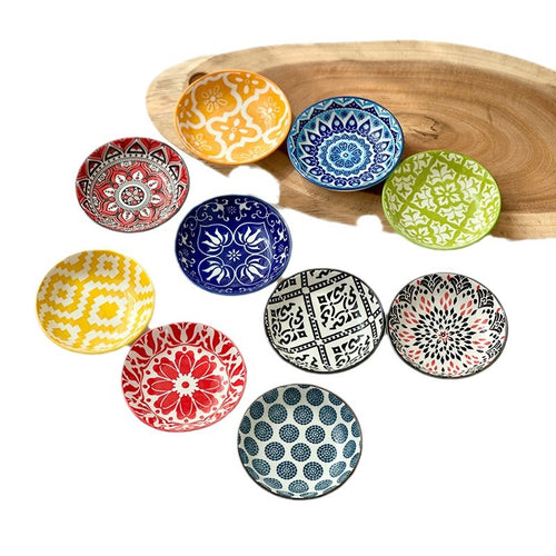 Ceramic Bohemian Sauce Dish Sauce Dipping Saucer Soy Sauce Dish Tableware